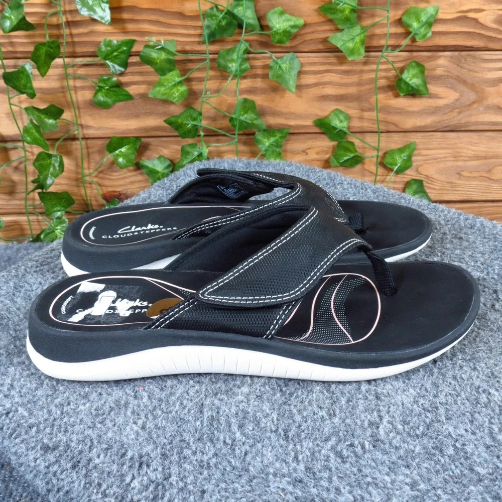 Clarks Cloudsteppers Glide Post Womens Flip Flop Sandal Size 8 Walking Black